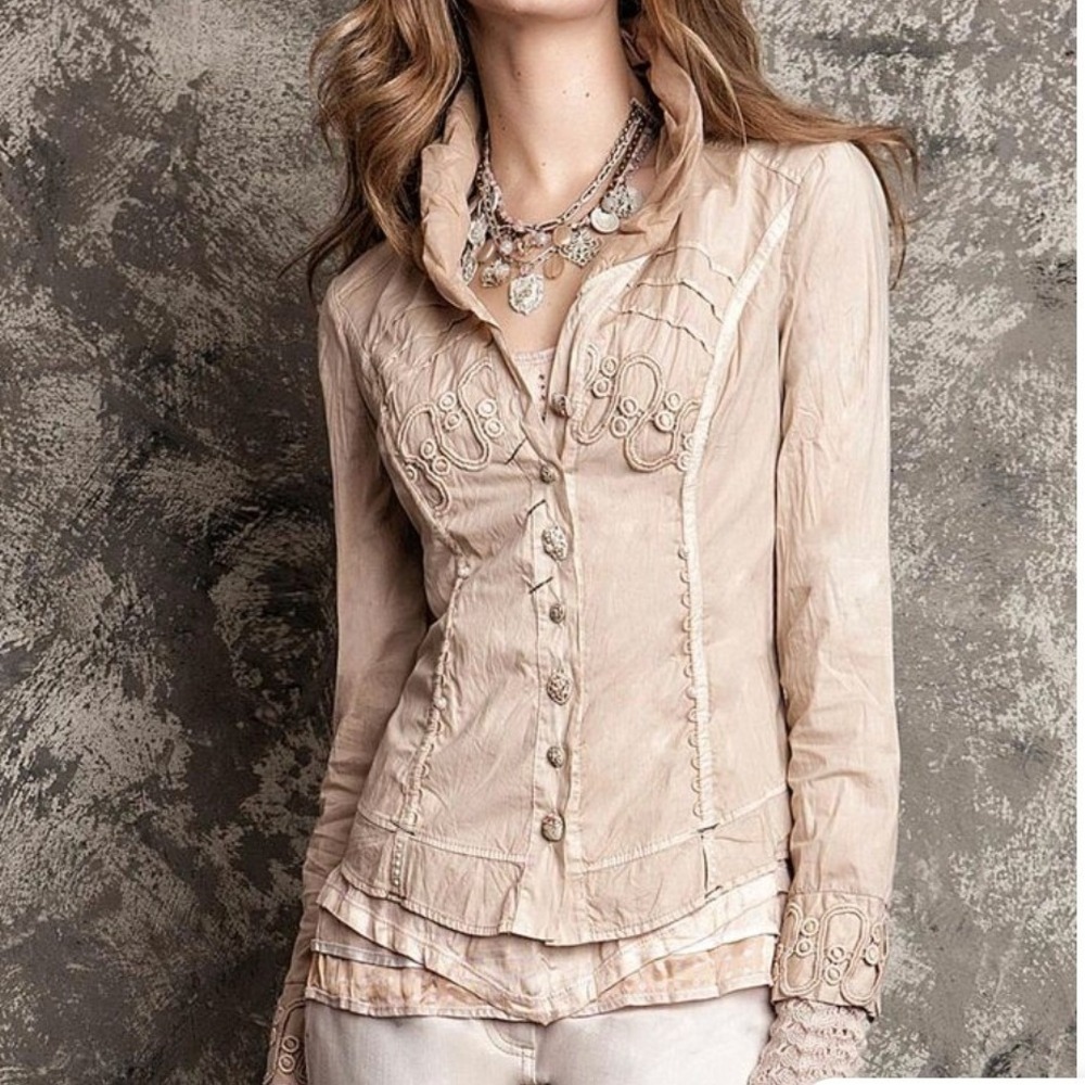 Elisa Cavaletti‎ Embroidered Button Front Couture Jacket Ivory, Size M